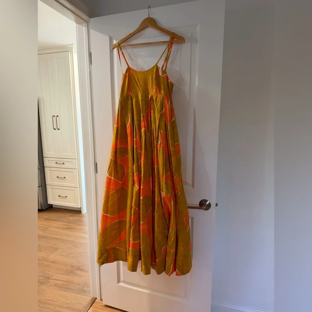 Anthropologie Babydoll Maxi Dress in Coral and Gold Combo - Picture 2 of 2